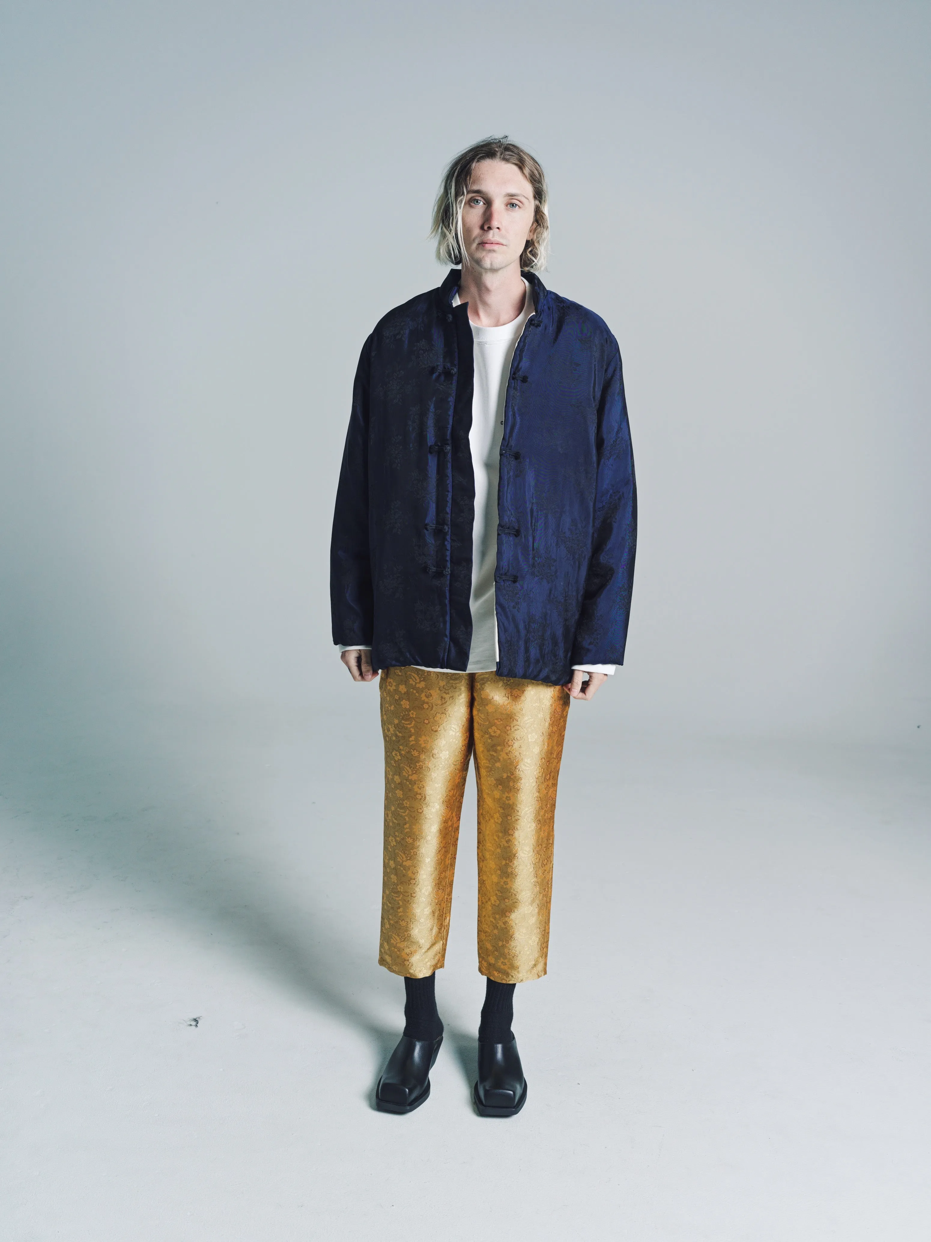 Gold Silk Jacquard Grandpa Pants