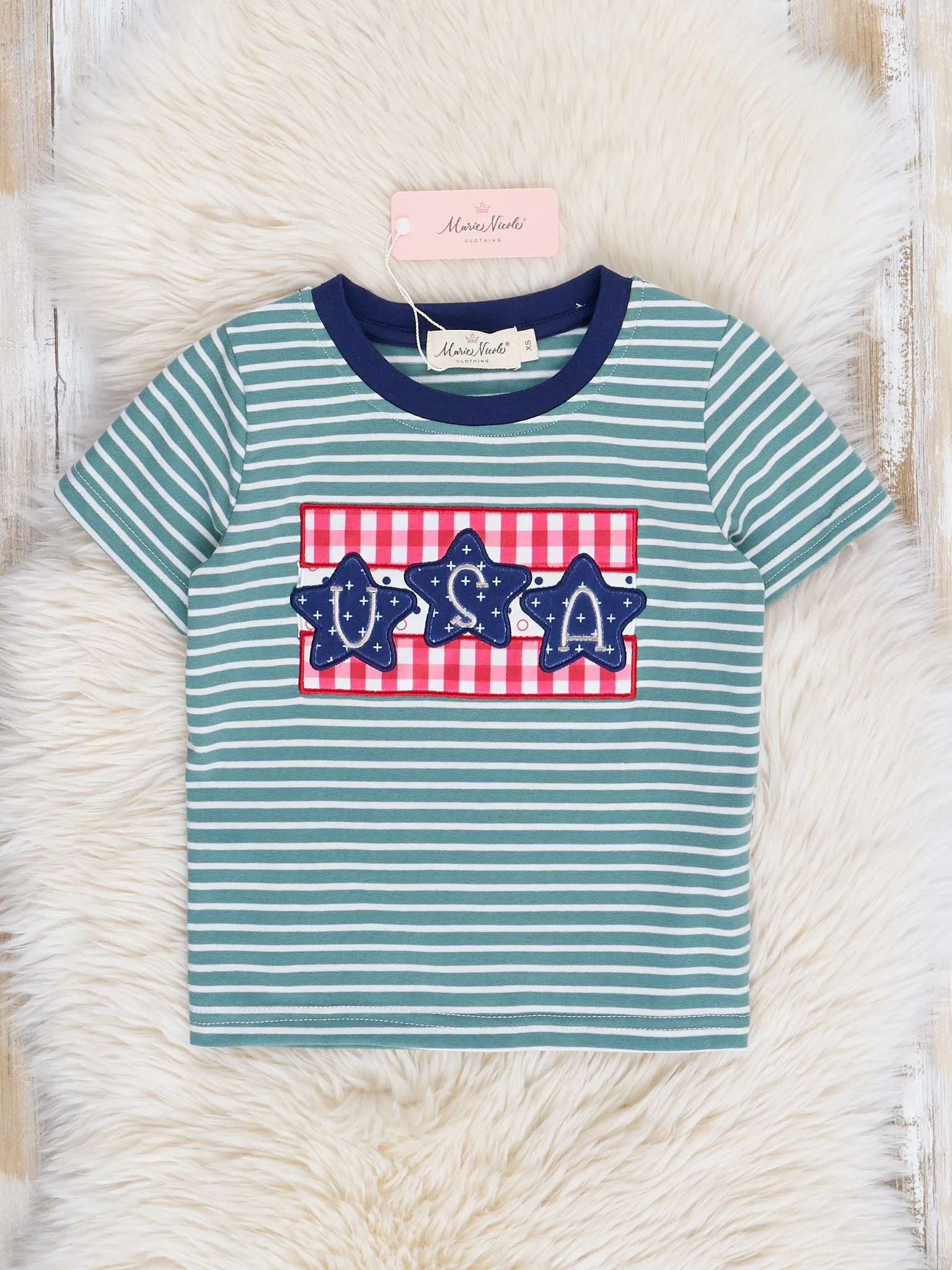 Green Striped Embroidered USA Shirt