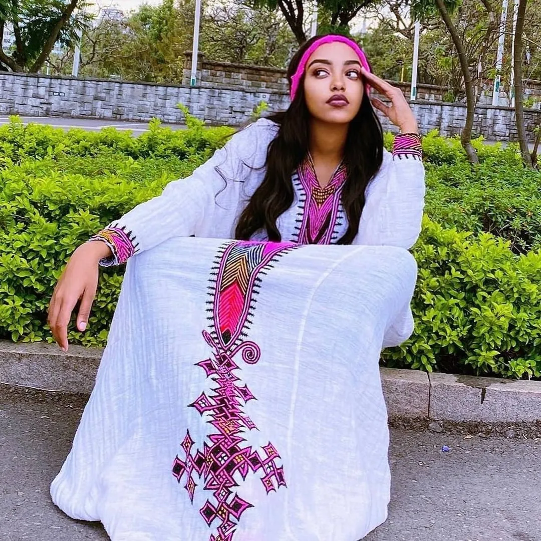 Handwoven Habesha Dress Light pink Habesha Kemis Modern Habesha Libs Eritrean Dress
