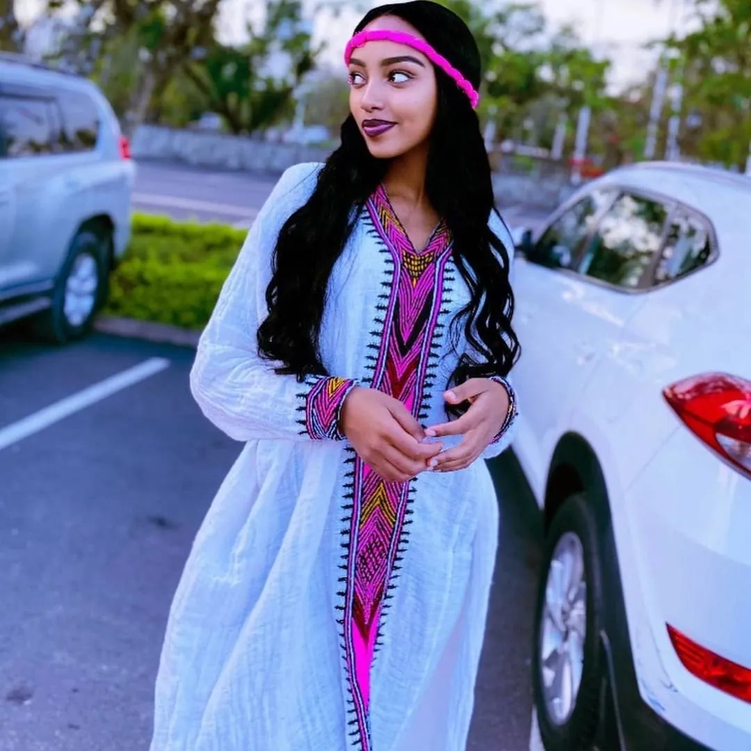 Handwoven Habesha Dress Light pink Habesha Kemis Modern Habesha Libs Eritrean Dress
