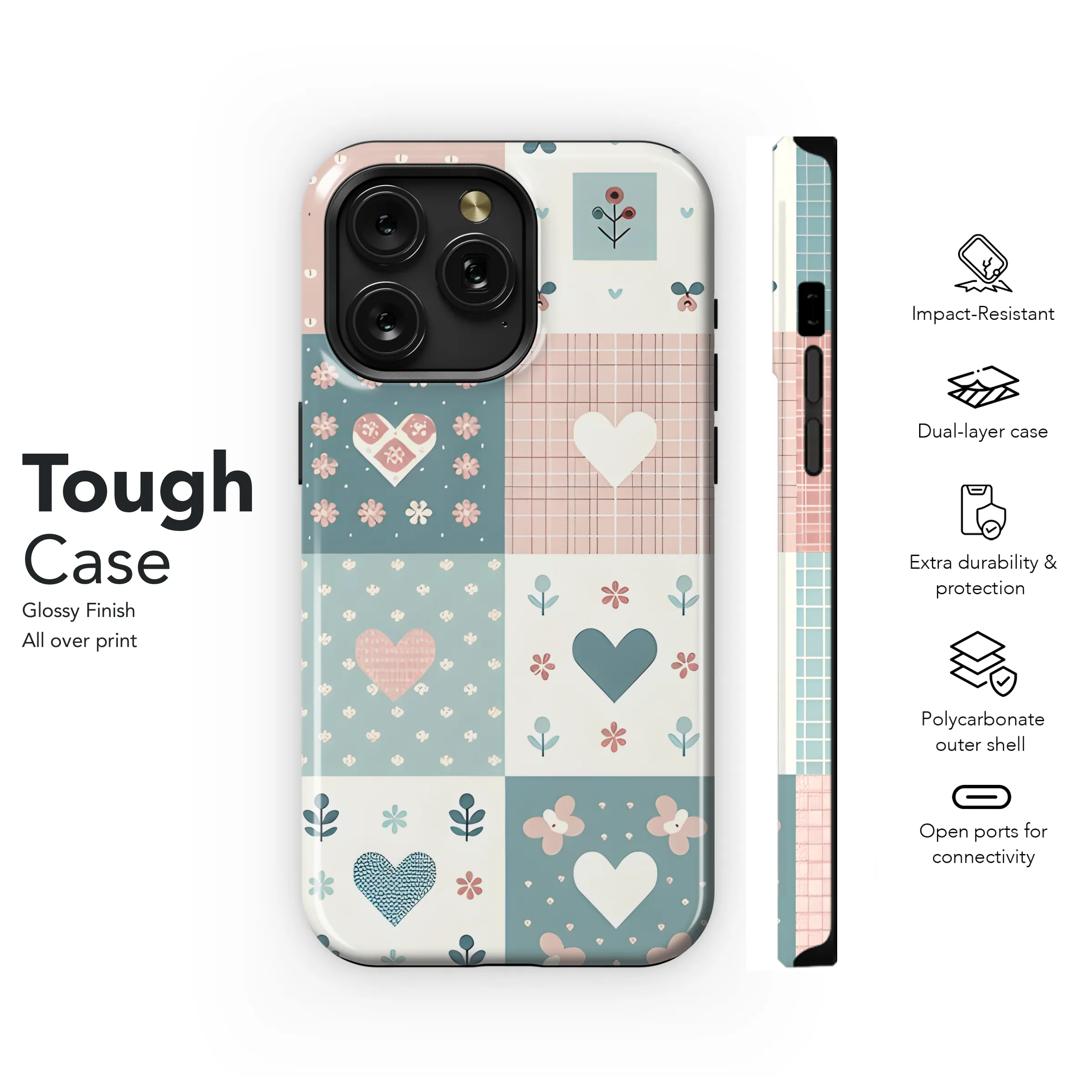 Heart Floral and Geometric Shapes Phone Case iPhone Samsung Cover Pixel 3506