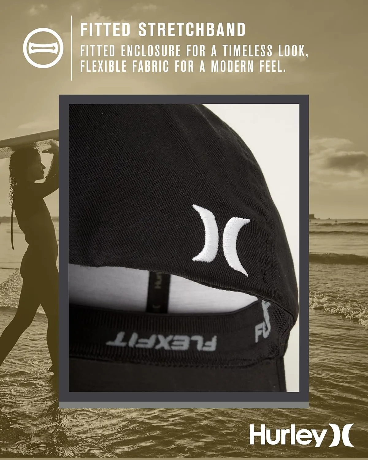 Hurley Men's Baseball Cap - Flexfit Curve Bill Fitted Trucker Hat for Men (S-XL)
