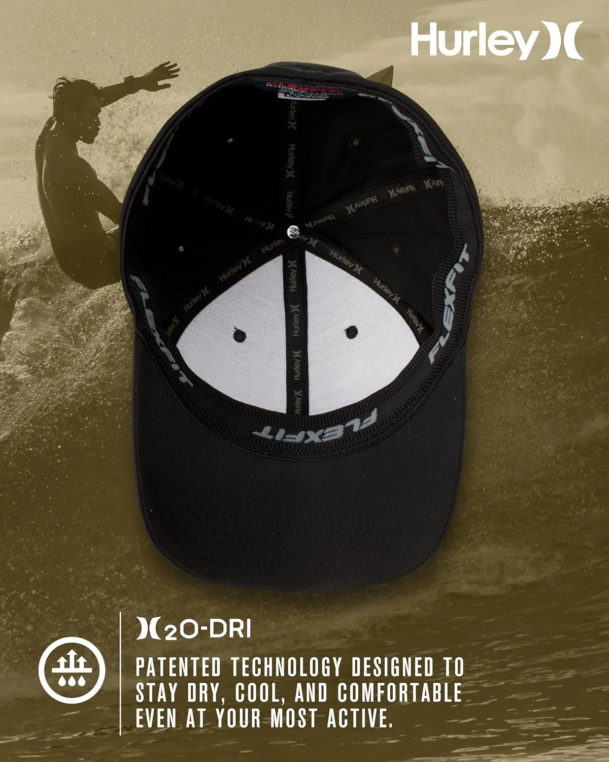 Hurley Men's Baseball Cap - Flexfit Curve Bill Fitted Trucker Hat for Men (S-XL)