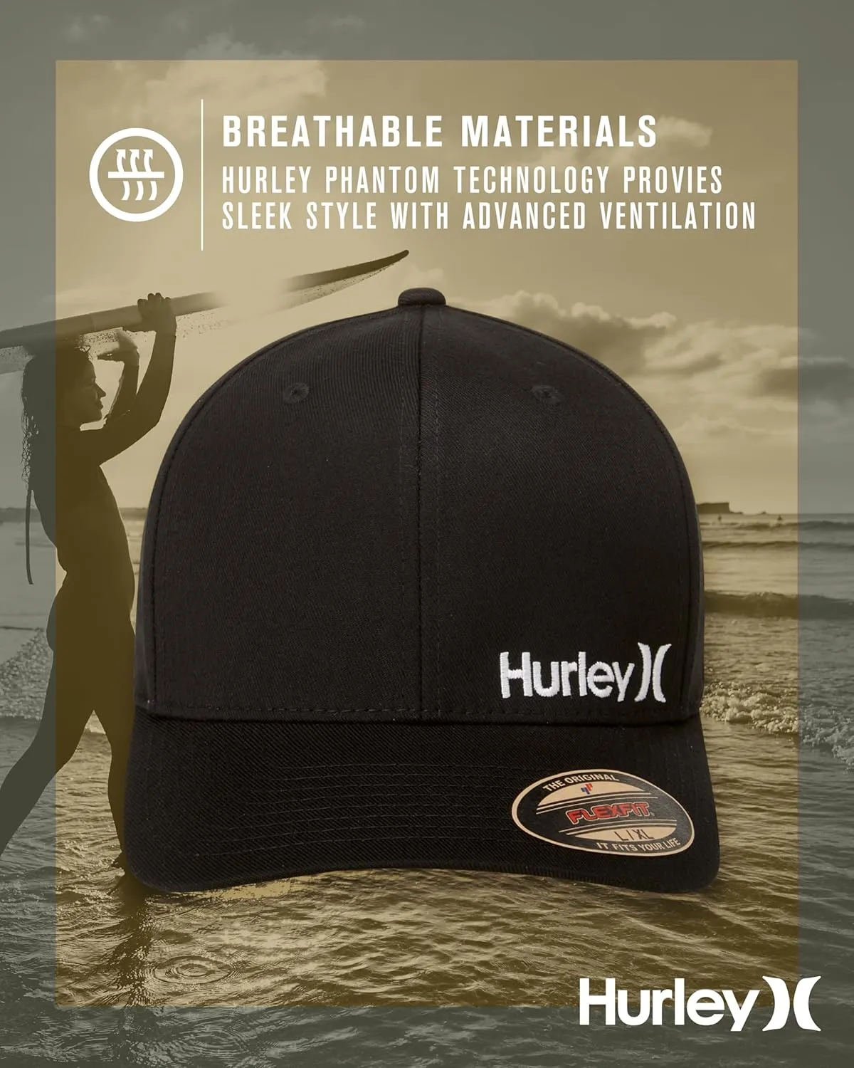 Hurley Men's Baseball Cap - Flexfit Curve Bill Fitted Trucker Hat for Men (S-XL)