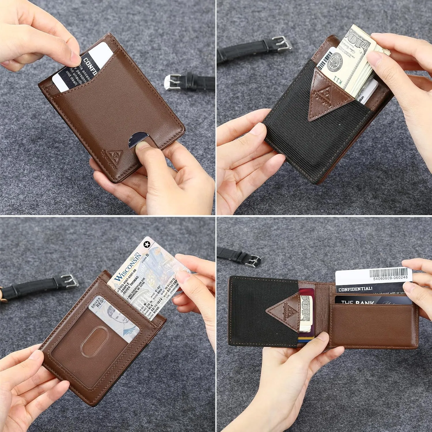 Leather Wallet for Men Genuine Leather RFID Blocking Bifold compact Wallet With Magnetic Closure 1 ID Window (Brown)