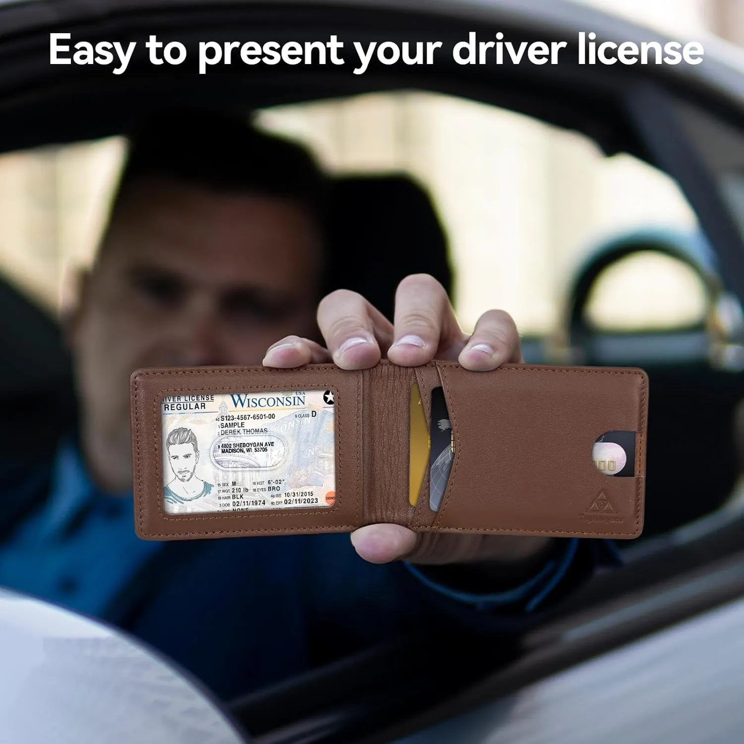 Leather Wallet for Men Genuine Leather RFID Blocking Bifold compact Wallet With Magnetic Closure 1 ID Window (Brown)