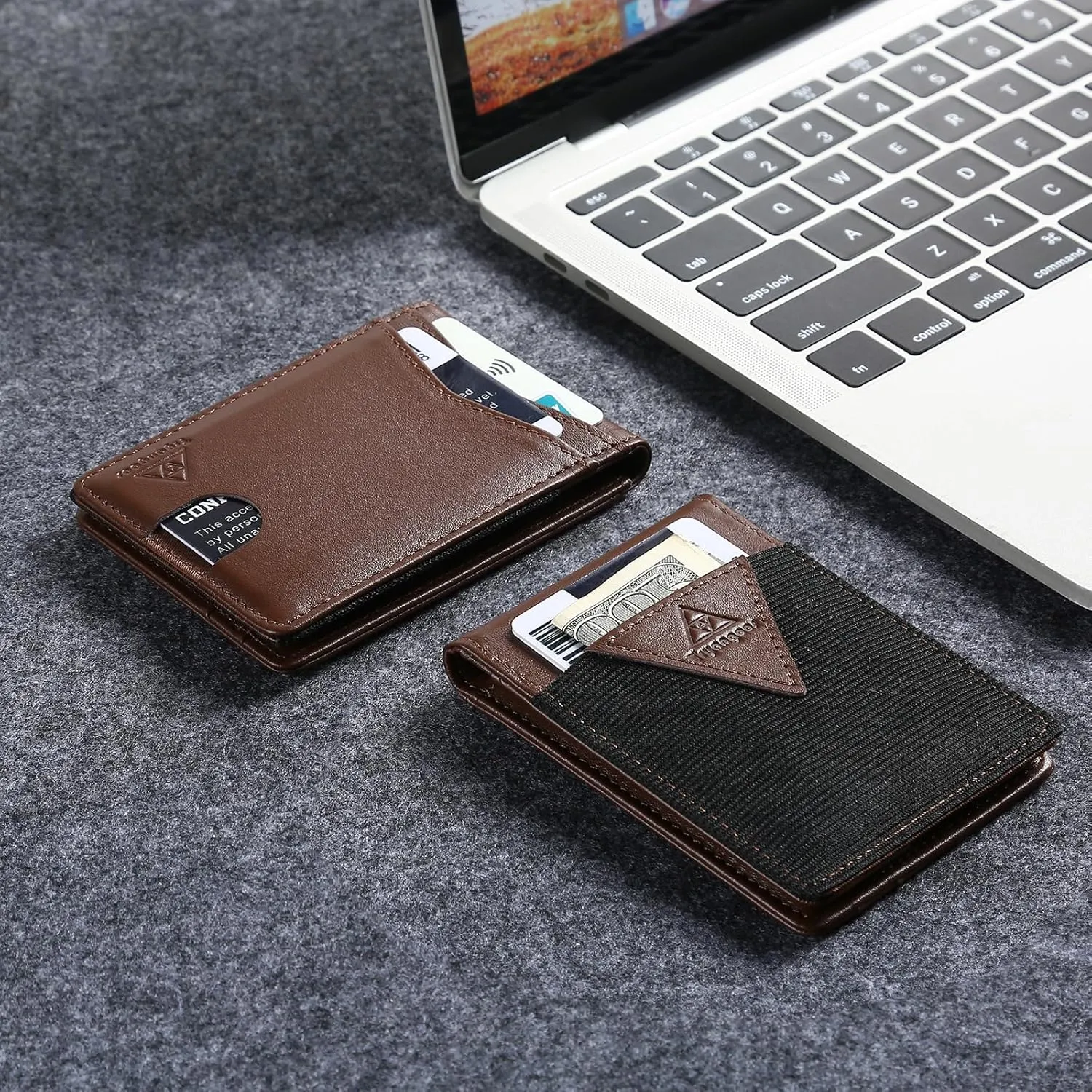 Leather Wallet for Men Genuine Leather RFID Blocking Bifold compact Wallet With Magnetic Closure 1 ID Window (Brown)