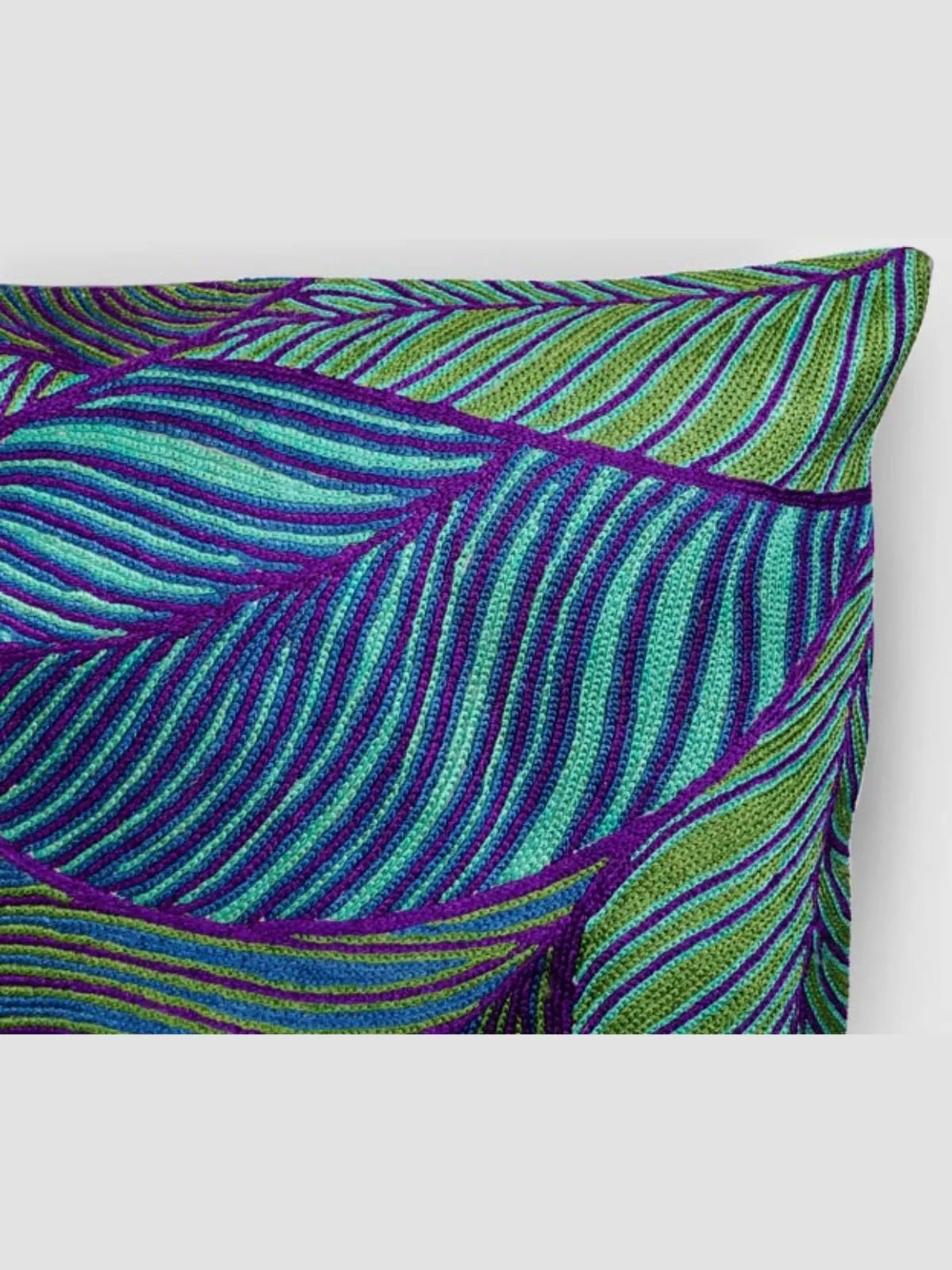 Leaves Chainstitch Embroidered  Cushion Cover