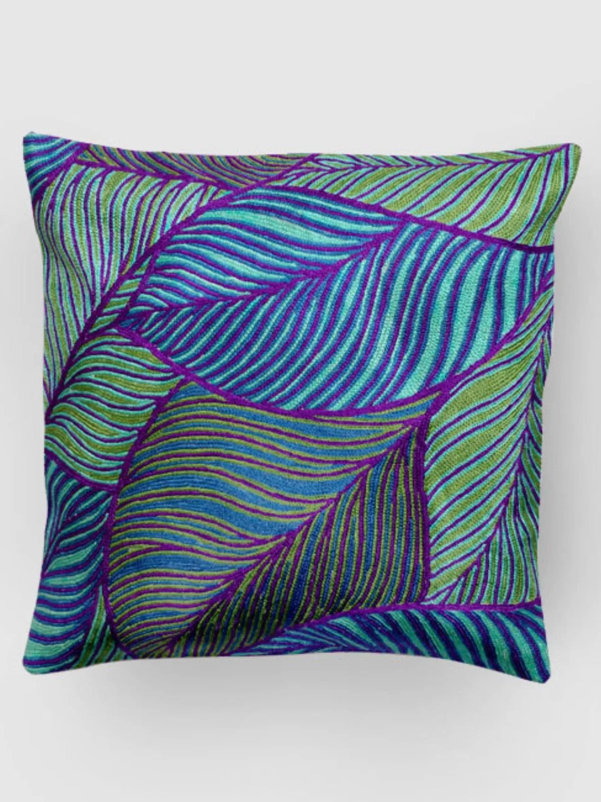 Leaves Chainstitch Embroidered  Cushion Cover