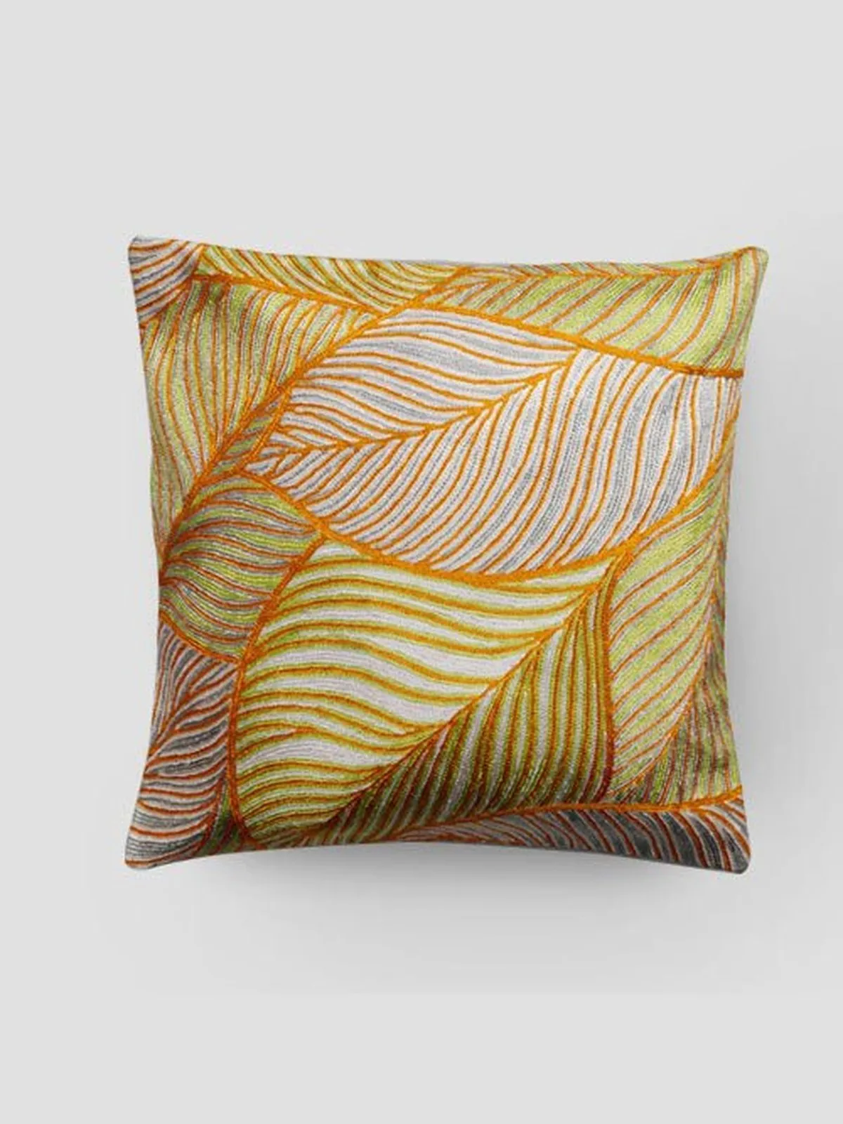 Leaves Chainstitch Embroidered  Cushion Cover