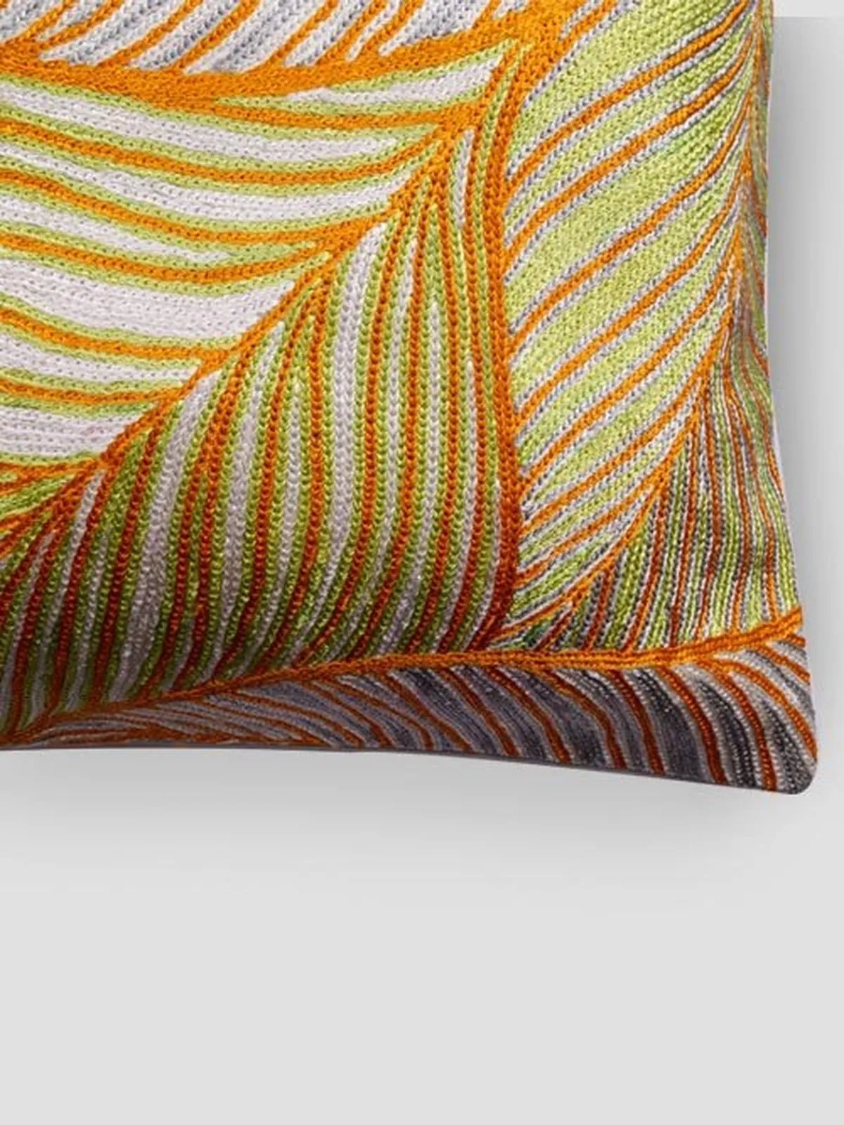 Leaves Chainstitch Embroidered  Cushion Cover