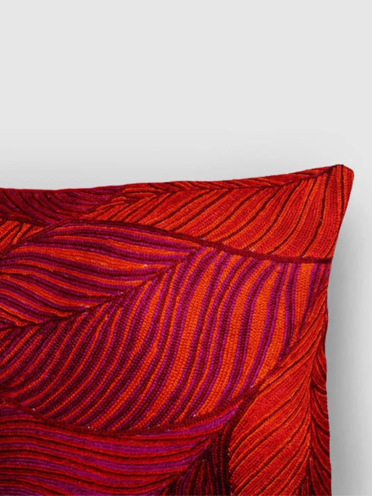 Leaves Chainstitch Embroidered  Cushion Cover