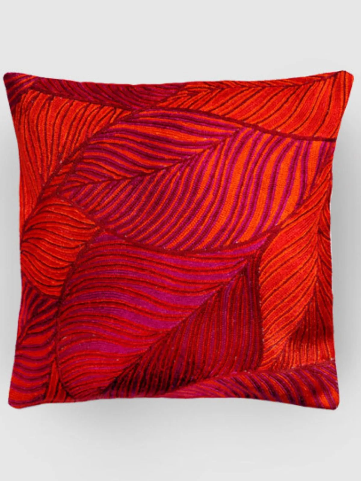 Leaves Chainstitch Embroidered  Cushion Cover