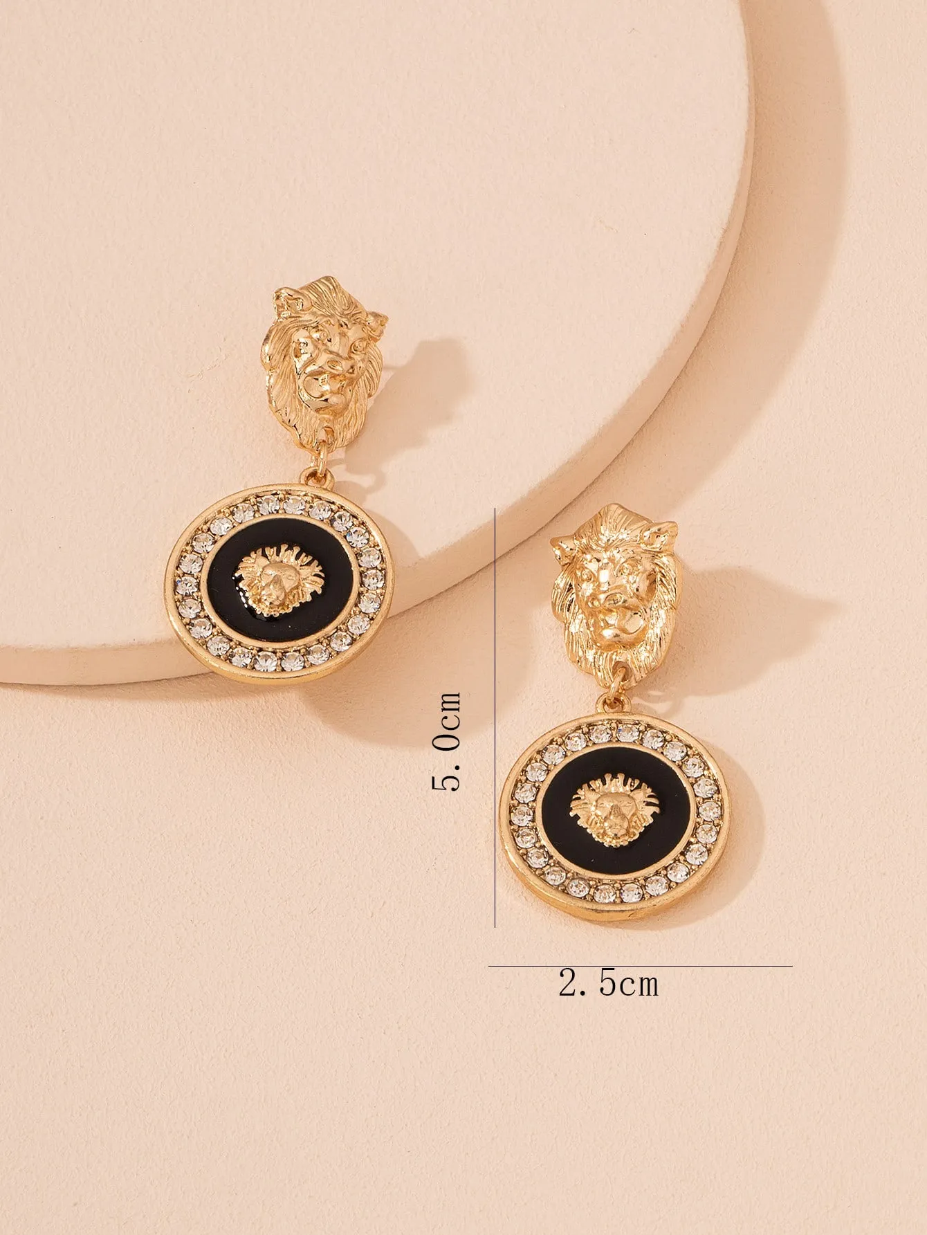 Lion Head Design Round Drop Earrings