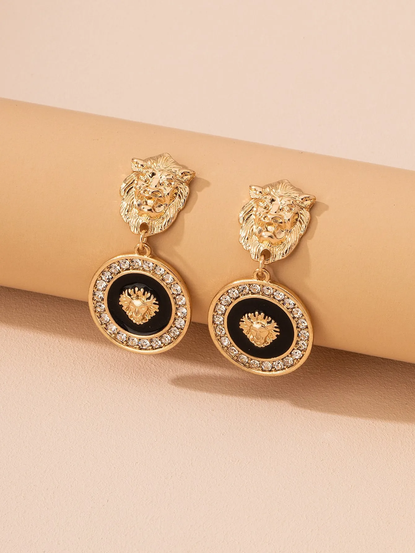 Lion Head Design Round Drop Earrings