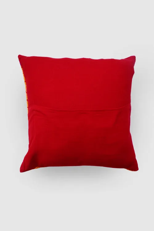 Lotus Chainstitch Embroidered  Cushion Cover Red & Yellow