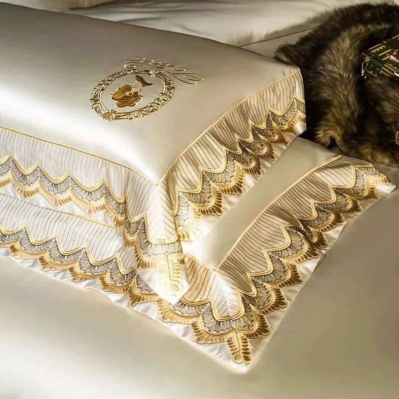 Luxury Silk and Cotton Embroidery Duvet Set 4/6Pcs