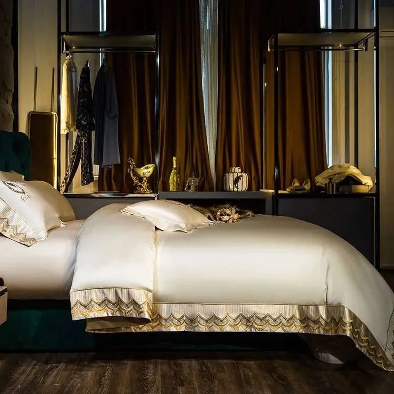 Luxury Silk and Cotton Embroidery Duvet Set 4/6Pcs