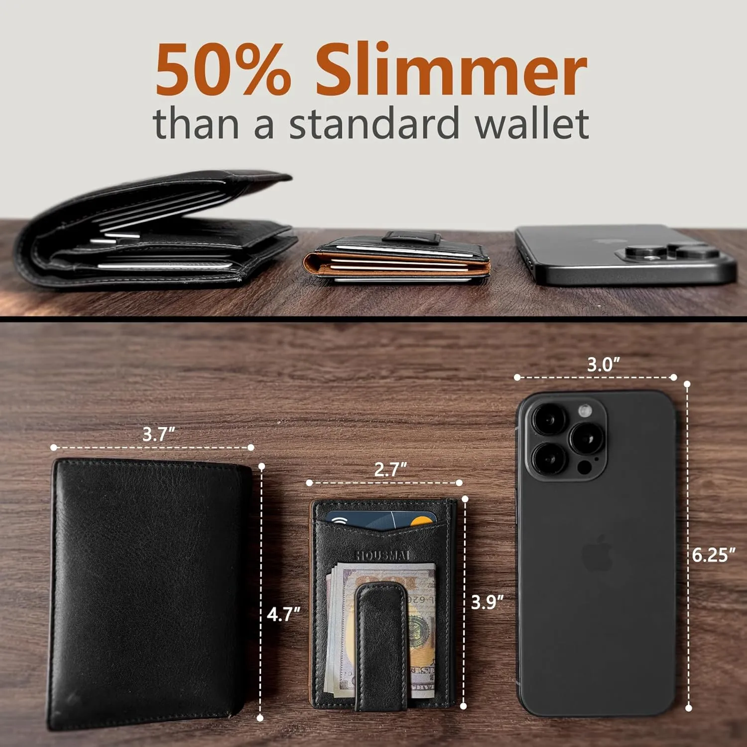 Magnetic Closure Slim Wallet for Men with Money Clip Gift Boxed,Genuine Leather Front Pocket Wallet, 3.9"x 2.7", RFID Blocking