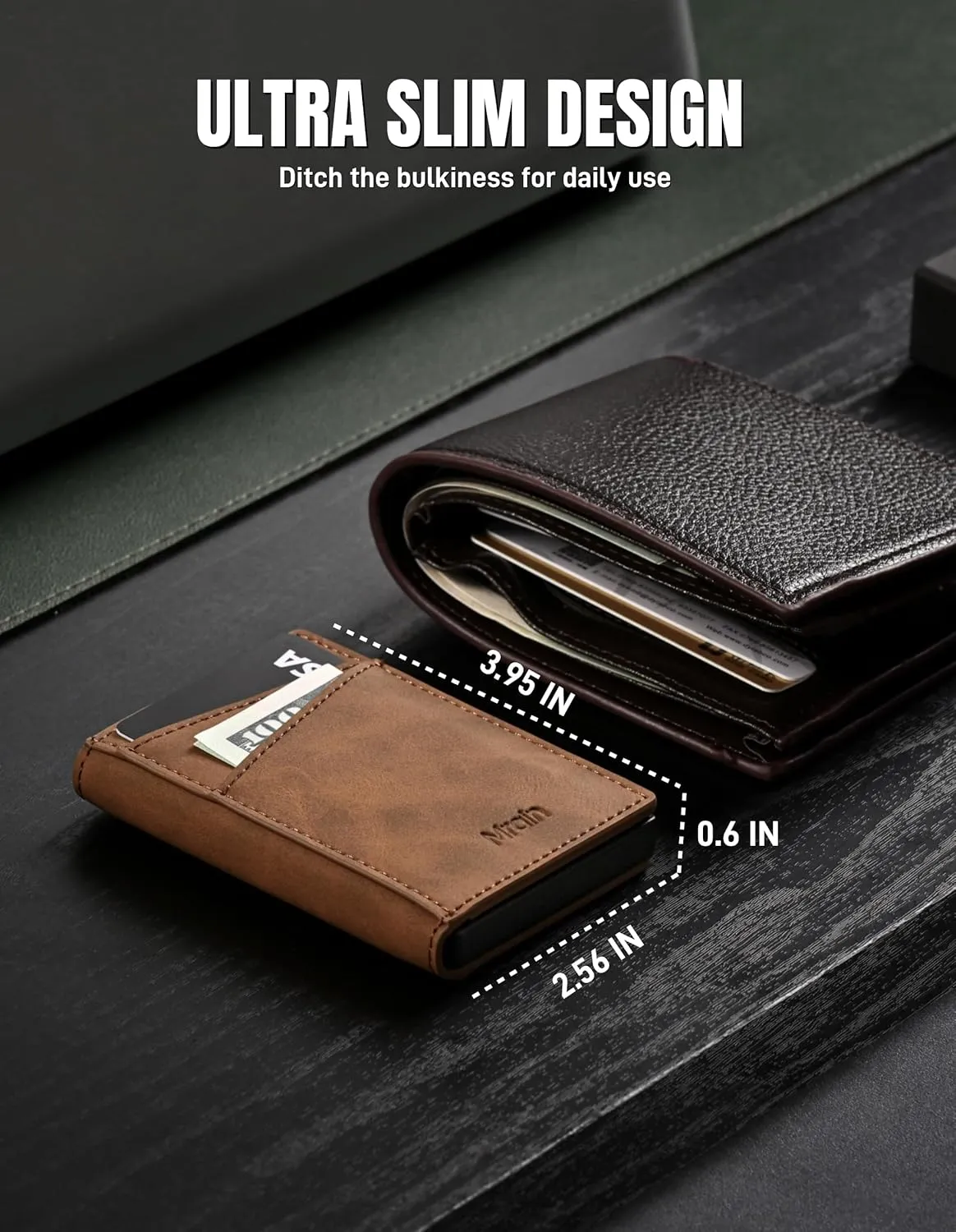Men's Slim Wallet Pop Up Card Holder RFID Blocking Metal Wallet with Push Button Minimalist Design for Credit Card Holder Magnetic Closure (Crazy Horse Brown)
