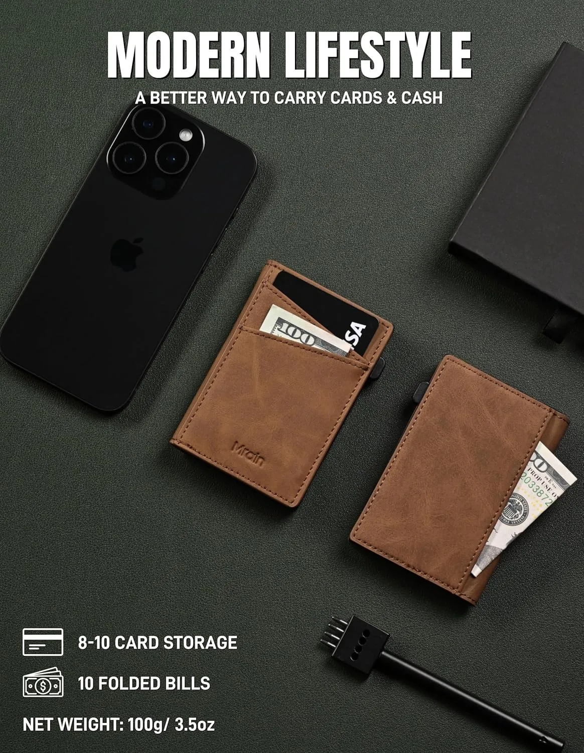 Men's Slim Wallet Pop Up Card Holder RFID Blocking Metal Wallet with Push Button Minimalist Design for Credit Card Holder Magnetic Closure (Crazy Horse Brown)