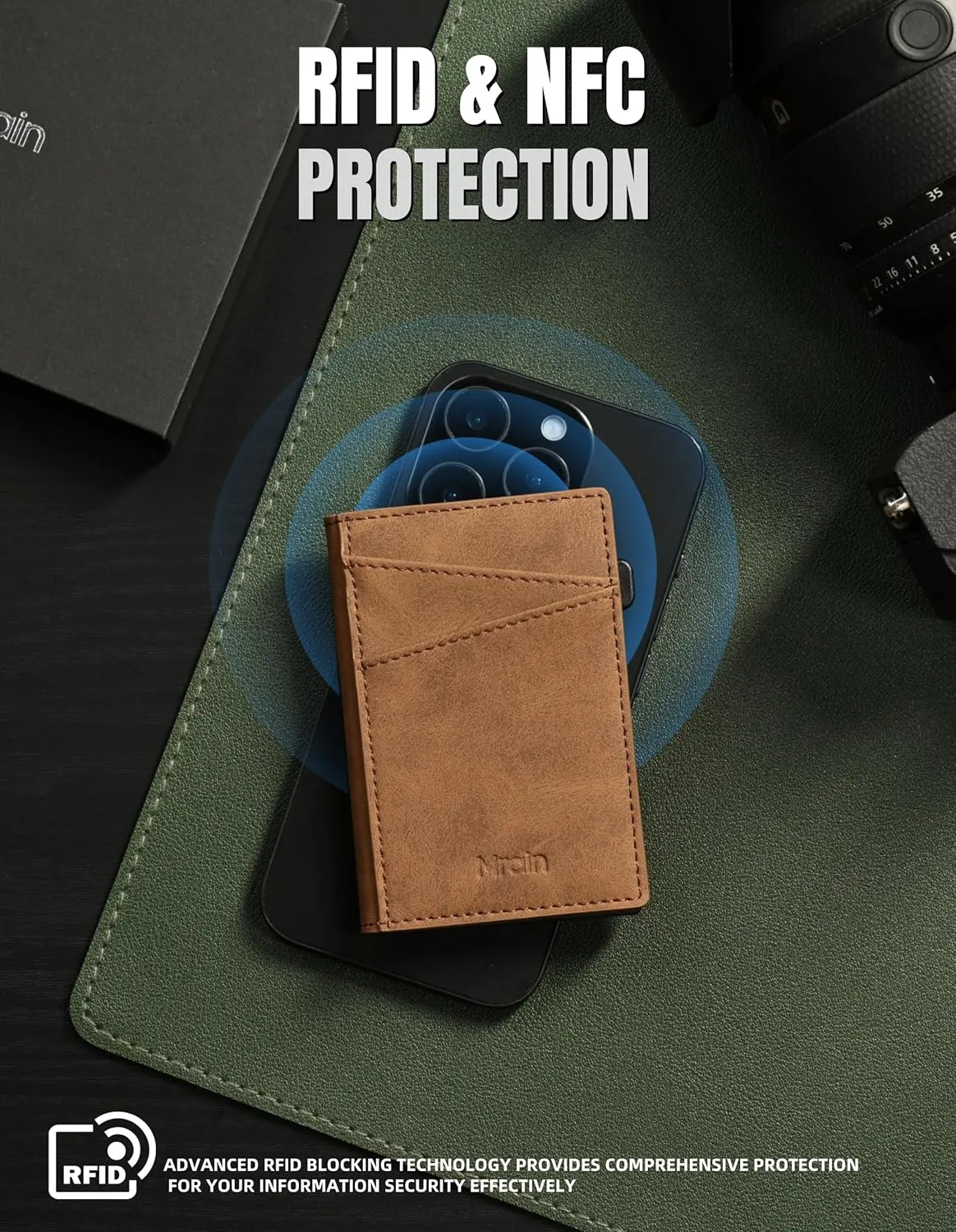 Men's Slim Wallet Pop Up Card Holder RFID Blocking Metal Wallet with Push Button Minimalist Design for Credit Card Holder Magnetic Closure (Crazy Horse Brown)