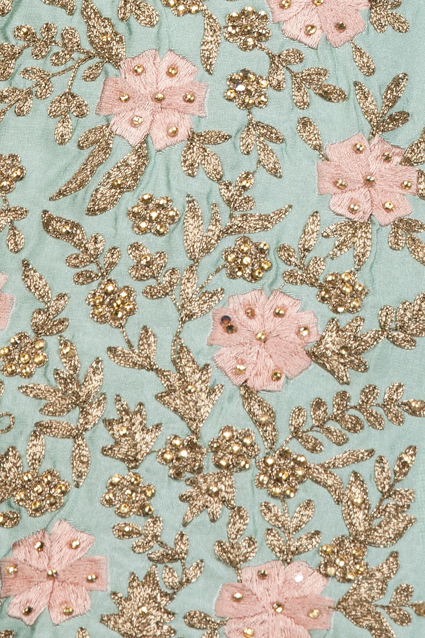 Mint Green Silk Anarkali/Gown With Net Dupatta And Resham/Thread And Gold Zari Embroidery