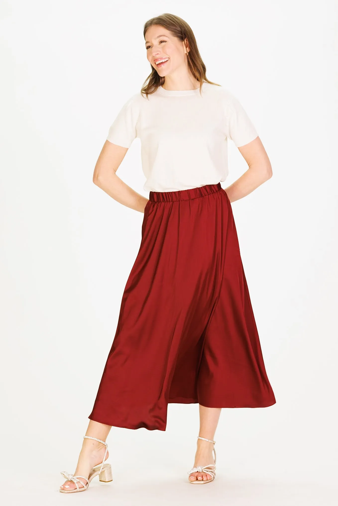 Mira Skirt in Pinot Silky Stretch Satin