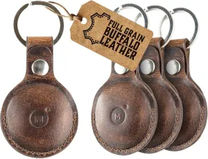 moonster Air Tags-4 Pack for Apple  Genuine AirTag Holder Leather Key Ring  Full-Grain Buffalo Leather AirTag Case w/Reinforced Stitching & Anchored Snap Closure  AirTag Keyring Leather Case