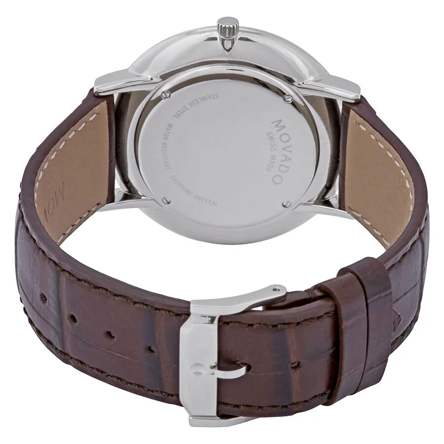 Movado Ultra Slim Black Dial Brown Leather Men's Watch 0607172