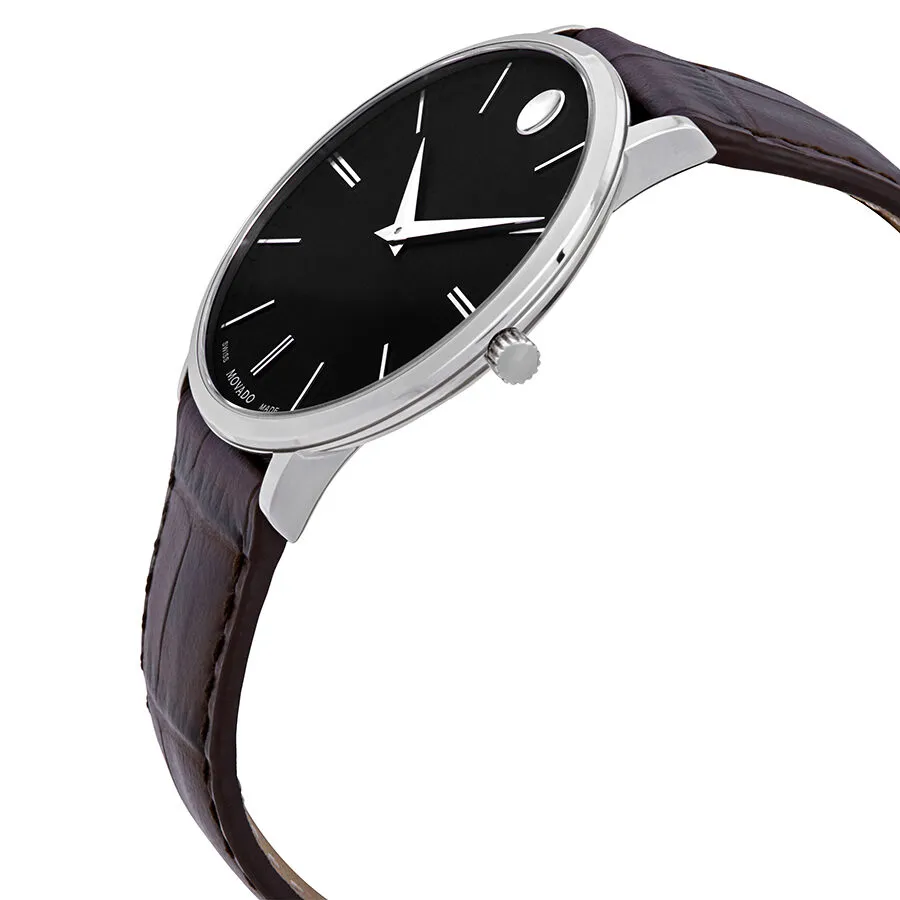 Movado Ultra Slim Black Dial Brown Leather Men's Watch 0607172