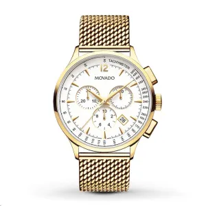 Movado Watch with 42MM Chronograph Dial and Stainless Steel Mesh Bracelet. 0607080