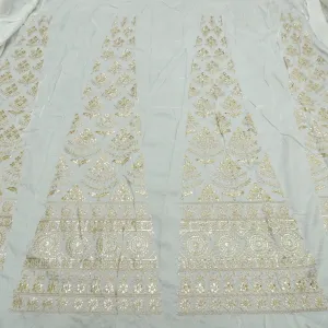 Mukaish Work Kali On White Dyeable Russian Silk Fabric
