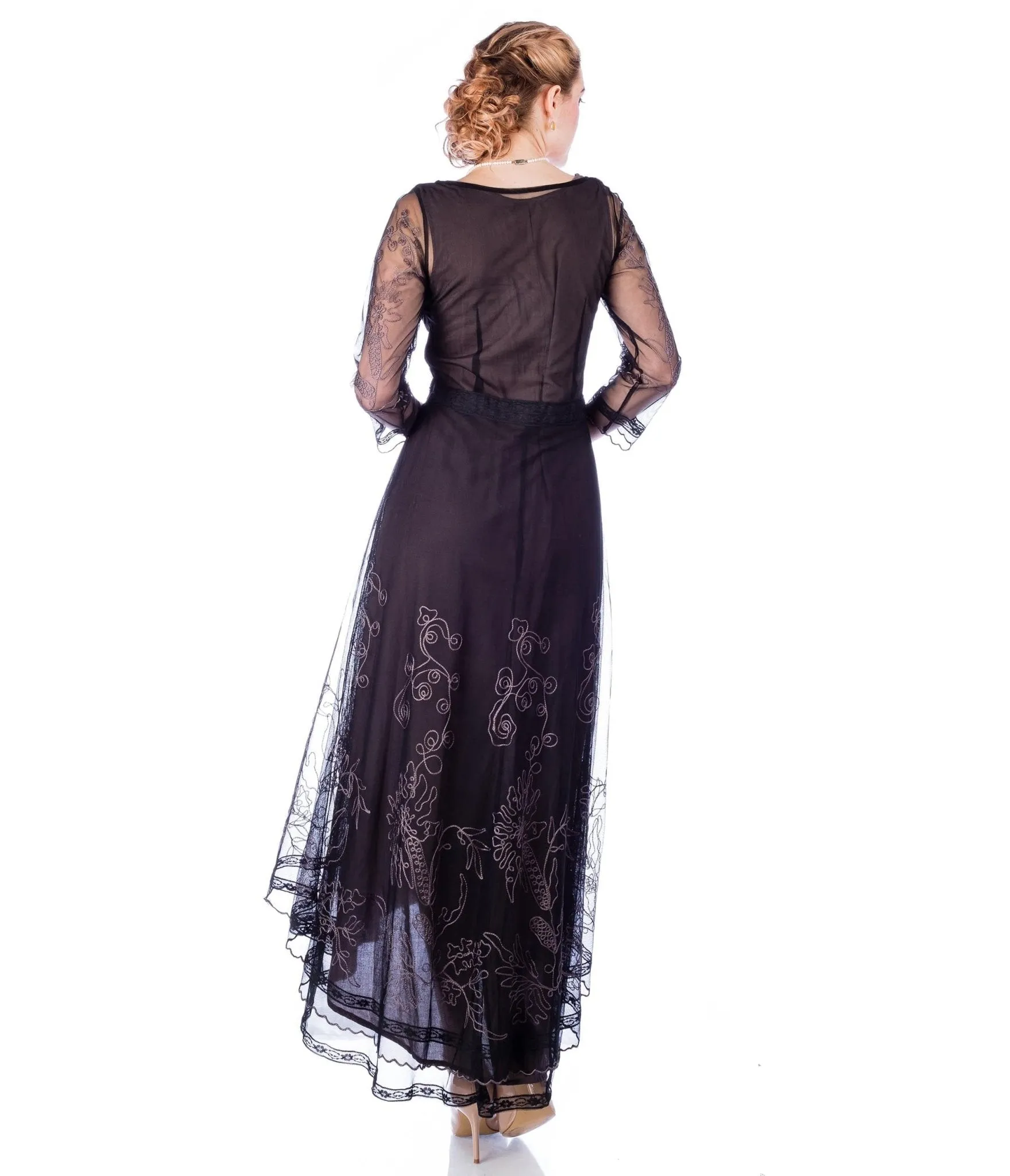 Nataya Black Embroidered Tulle Downton Abbey Edwardian Tea Party Dress
