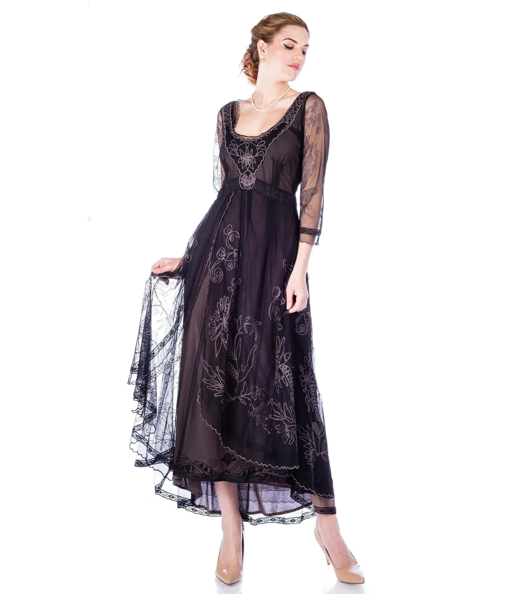 Nataya Black Embroidered Tulle Downton Abbey Edwardian Tea Party Dress