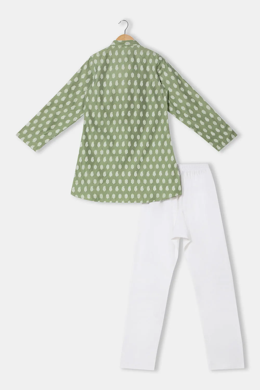 Navkrish Boy's Ethnic Wear Top & Bottom Mandarin Collar with Full Sleeve Kurta Set - Light Green - S001