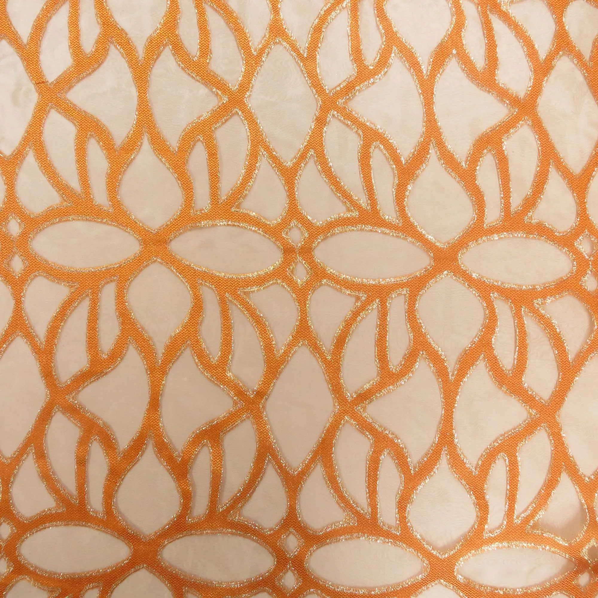 Orange Embroidered Abstract Decorative Organza