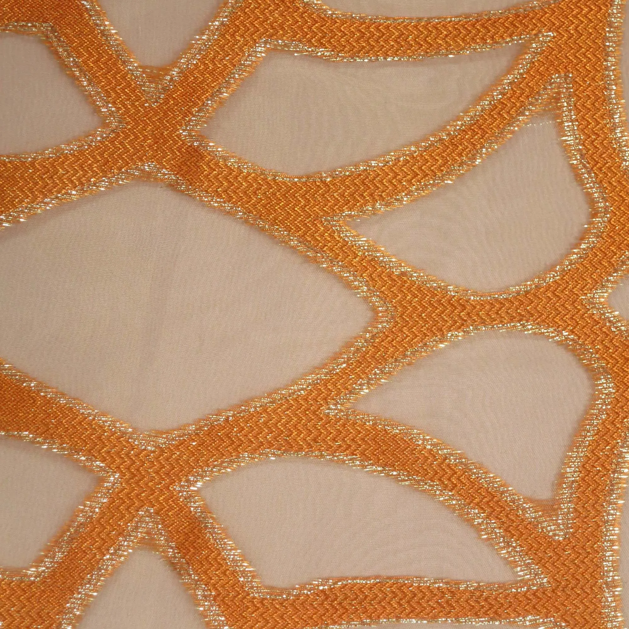 Orange Embroidered Abstract Decorative Organza