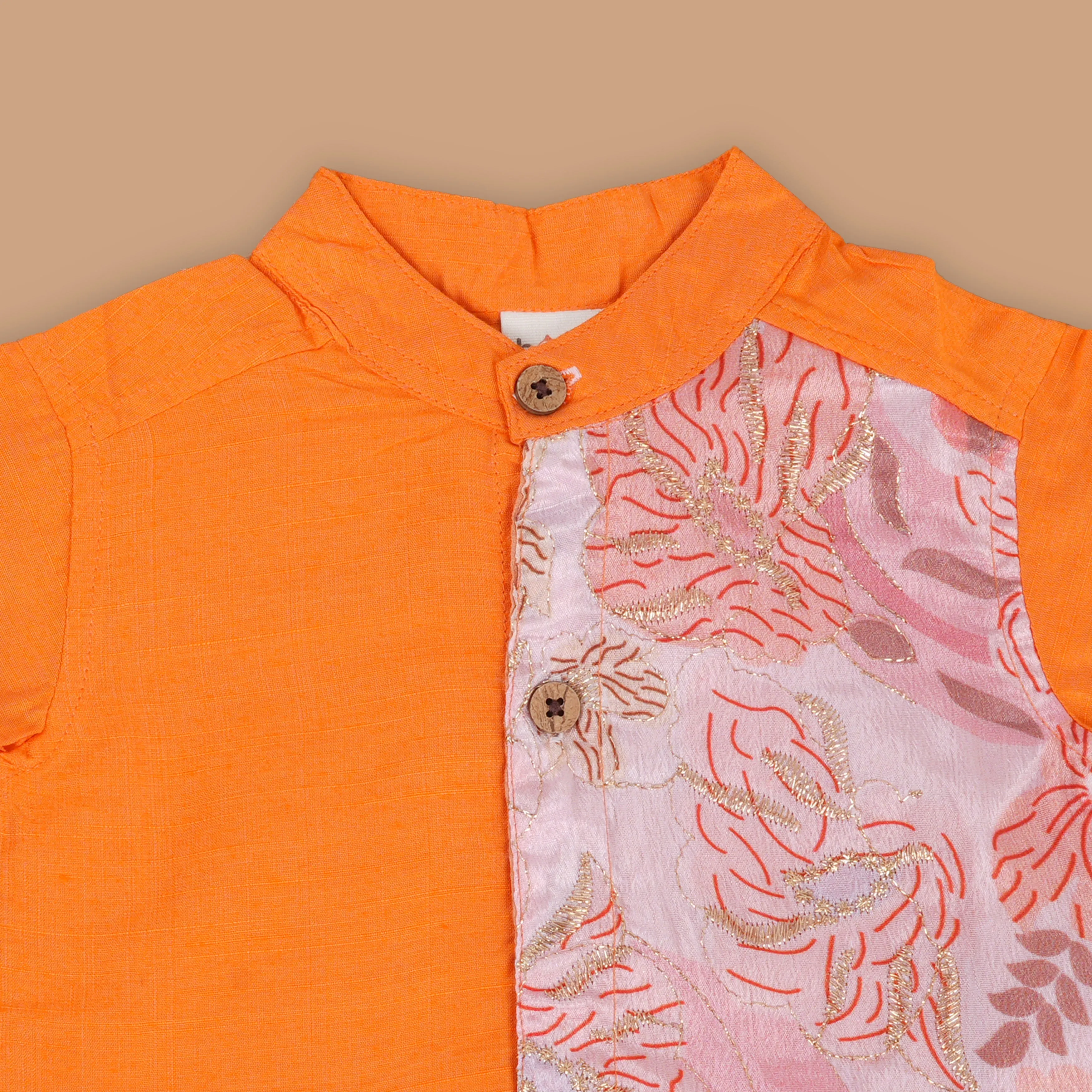 Premium Boys' Ethnic Silk Shirt and Dhoti Set in Vibrant Orange