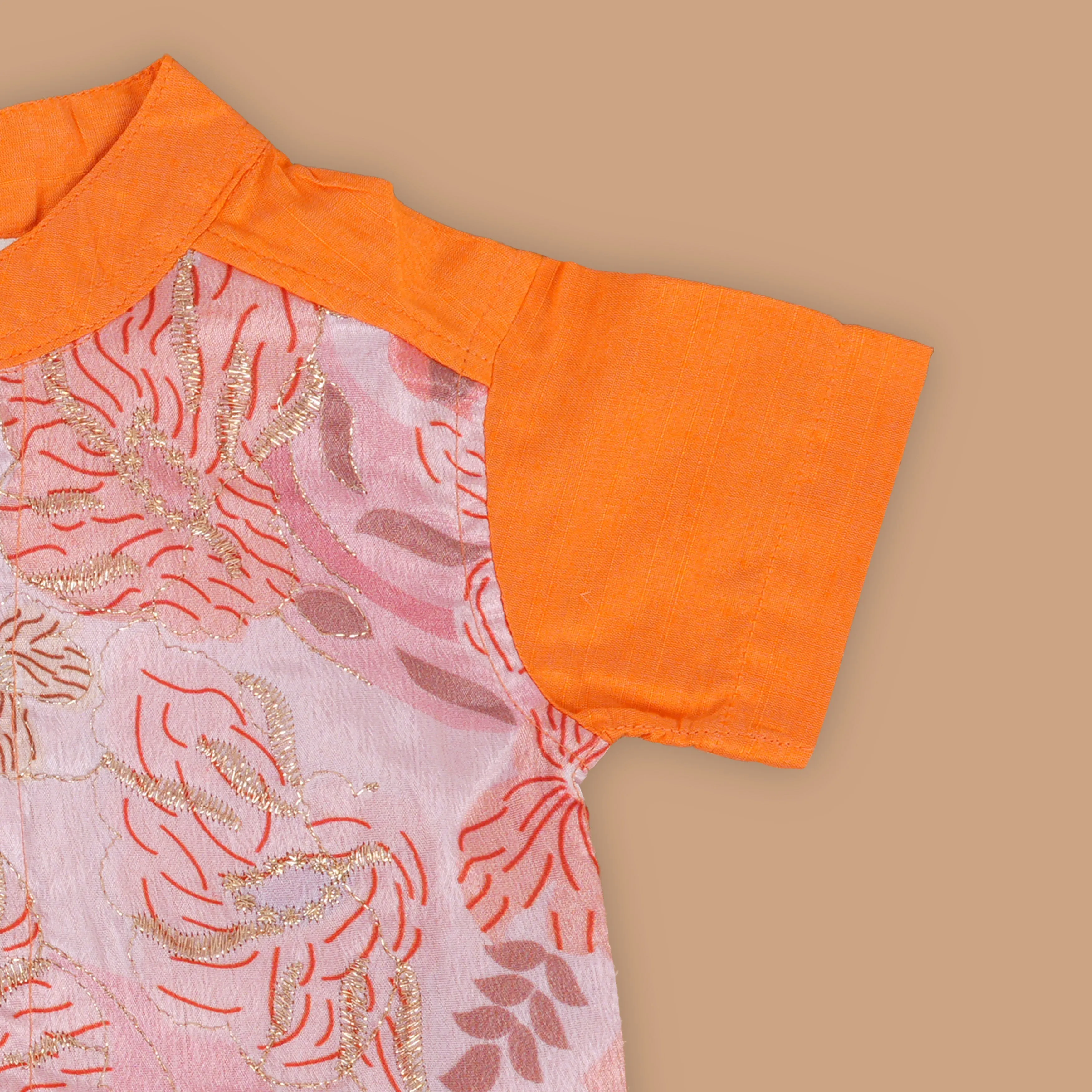Premium Boys' Ethnic Silk Shirt and Dhoti Set in Vibrant Orange