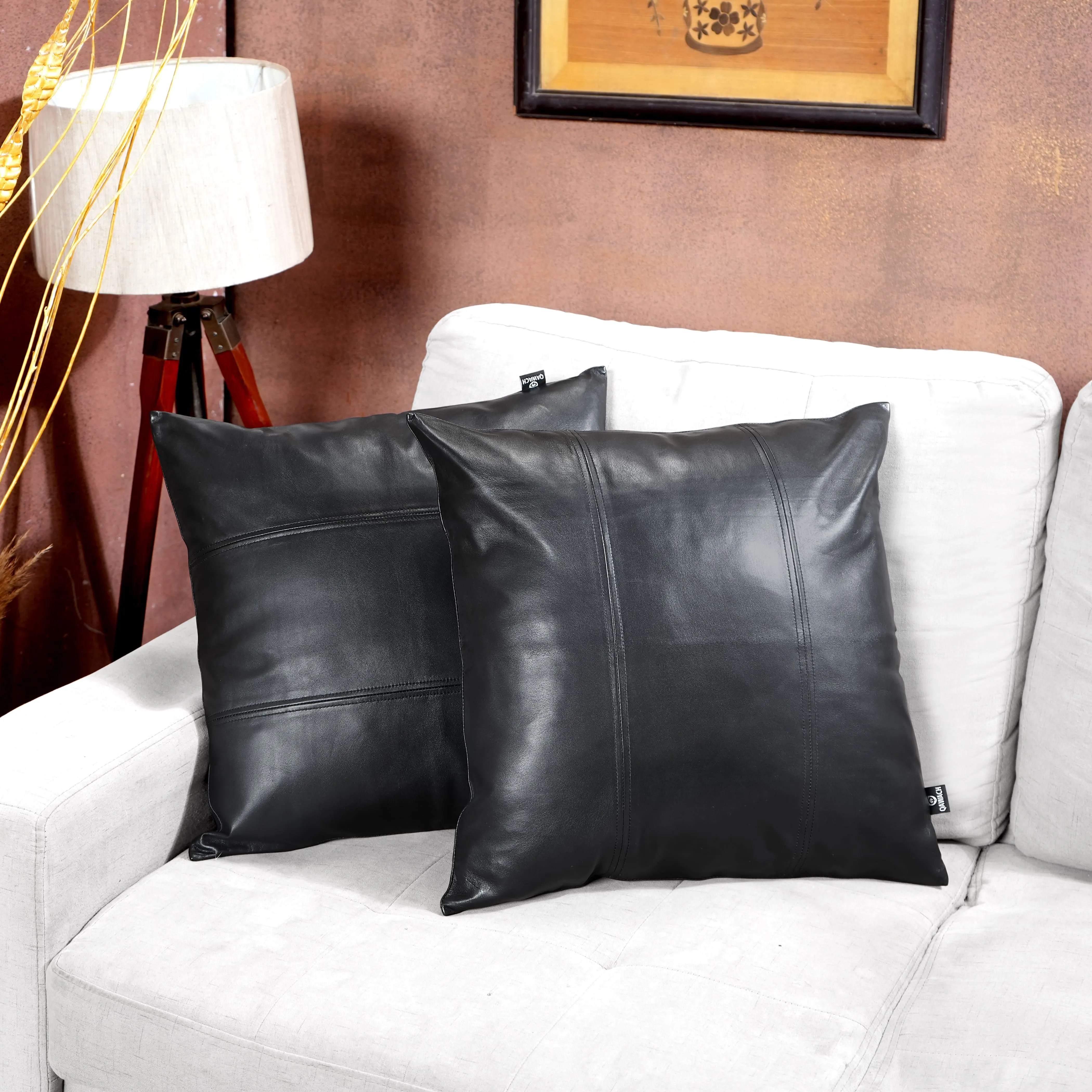 QAWACH Black Leather Pillow Cover