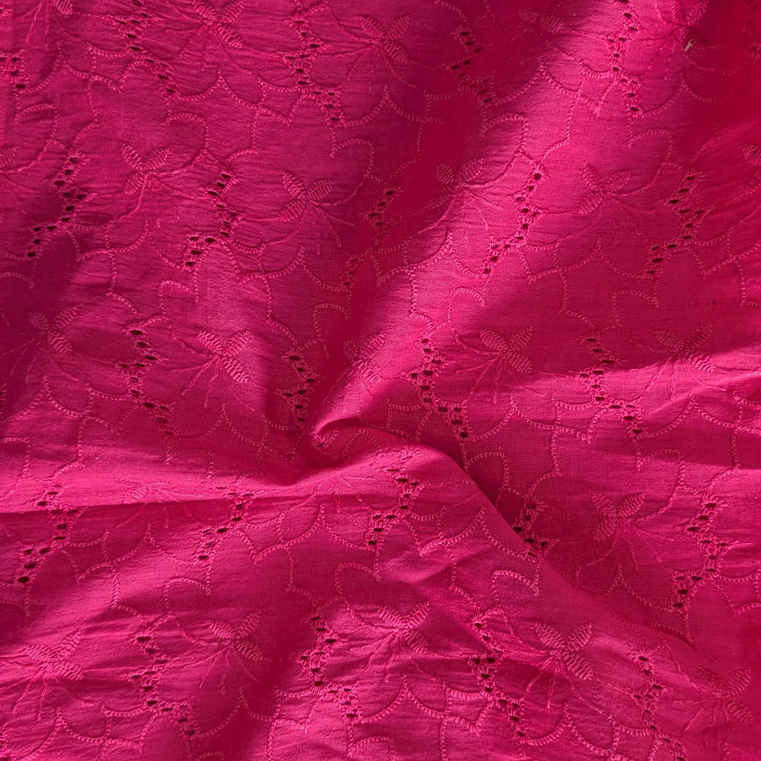 Rani Pink Floral Hand Dyed Cotton Embroidered Fabric