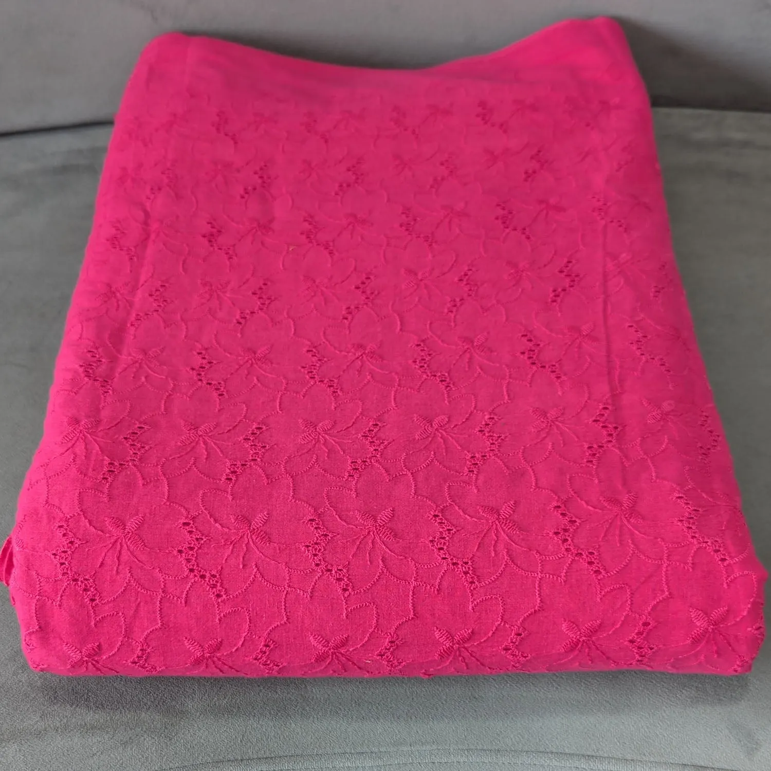 Rani Pink Floral Hand Dyed Cotton Embroidered Fabric