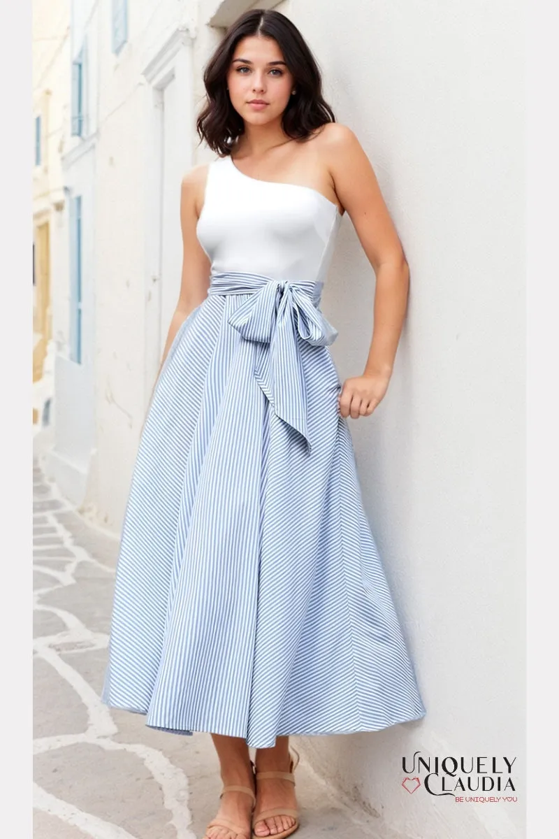 Sabrina Striped One-Shoulder Midi Dress