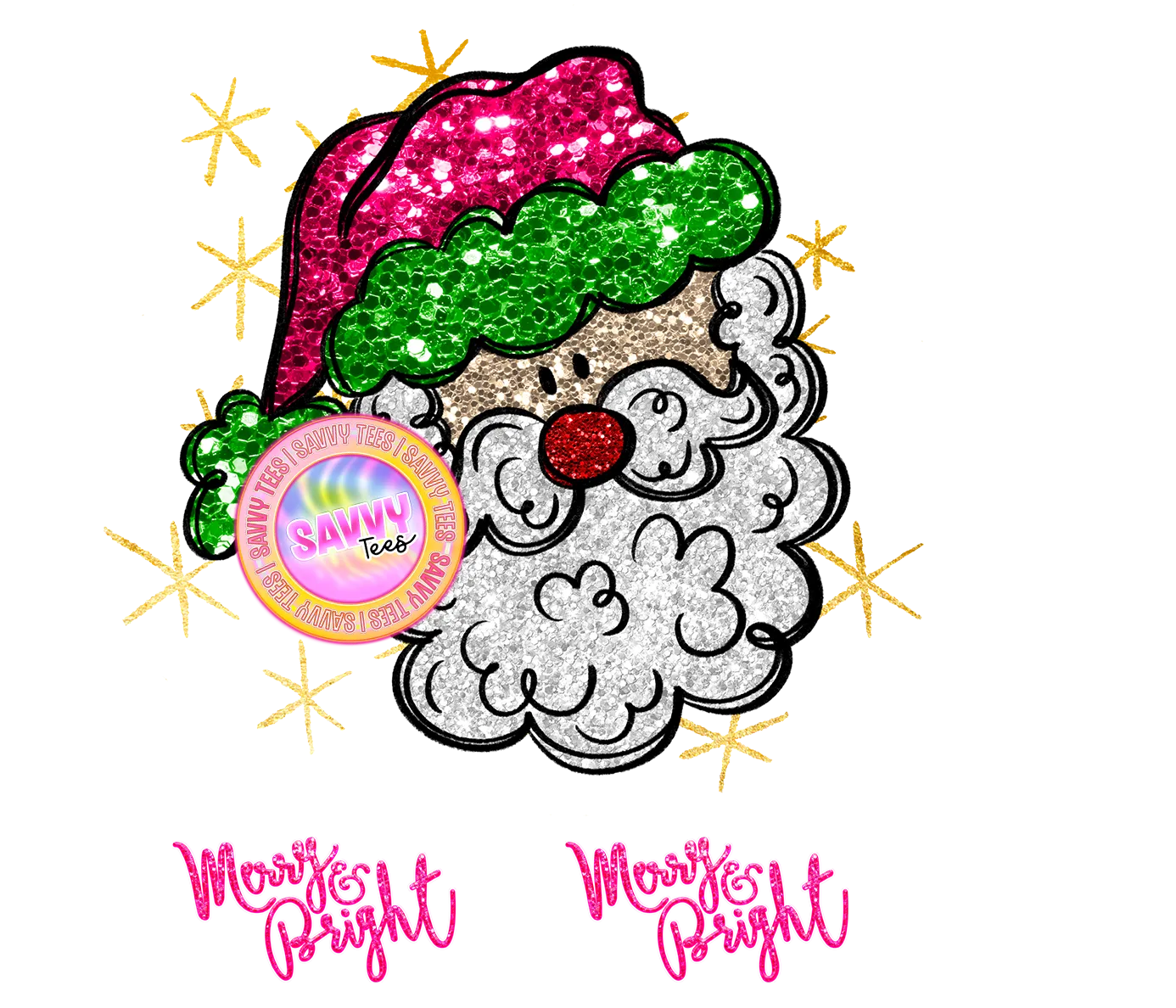Santa Glitter Looking with two sleeves DTF Transfer: Adult