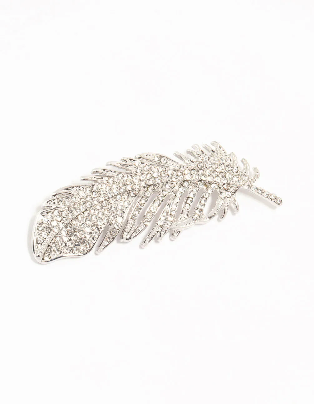 Silver Diamante Feather Brooch