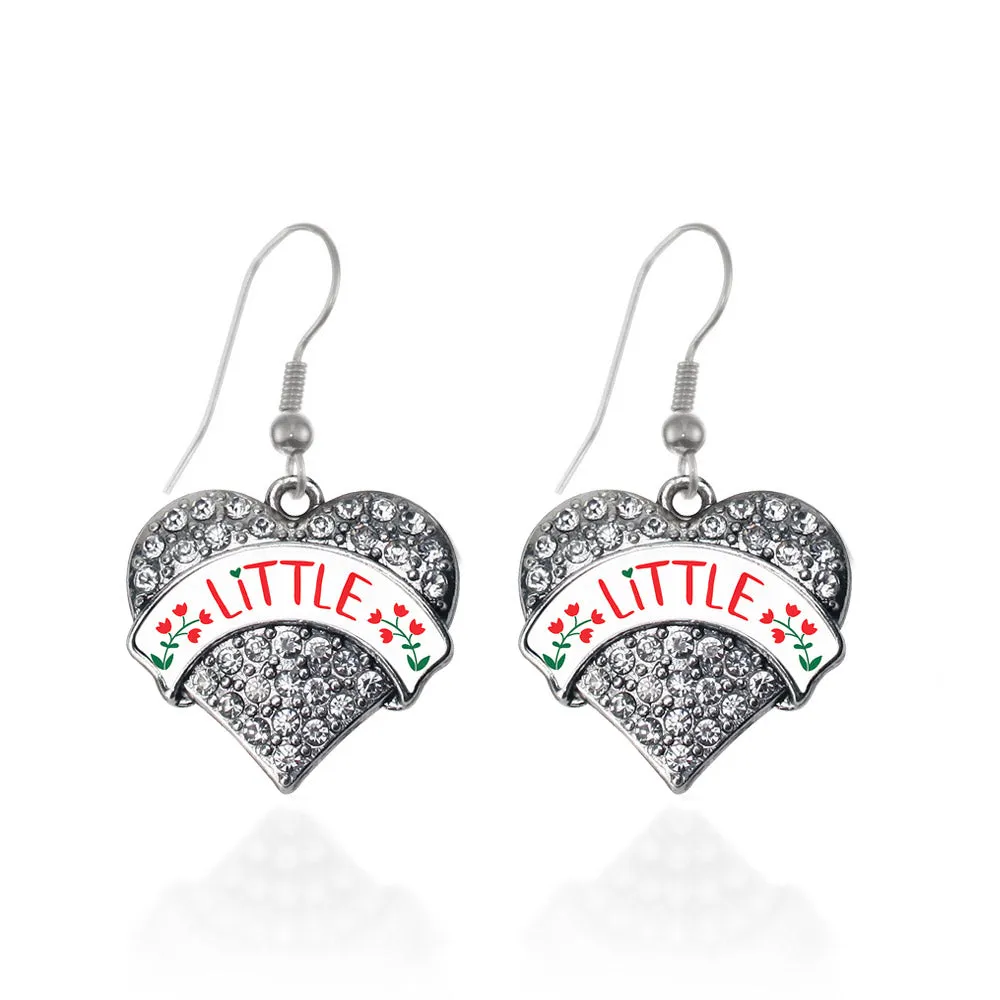 Silver Scarlet Red and Olive Green Little Pave Heart Charm Dangle Earrings
