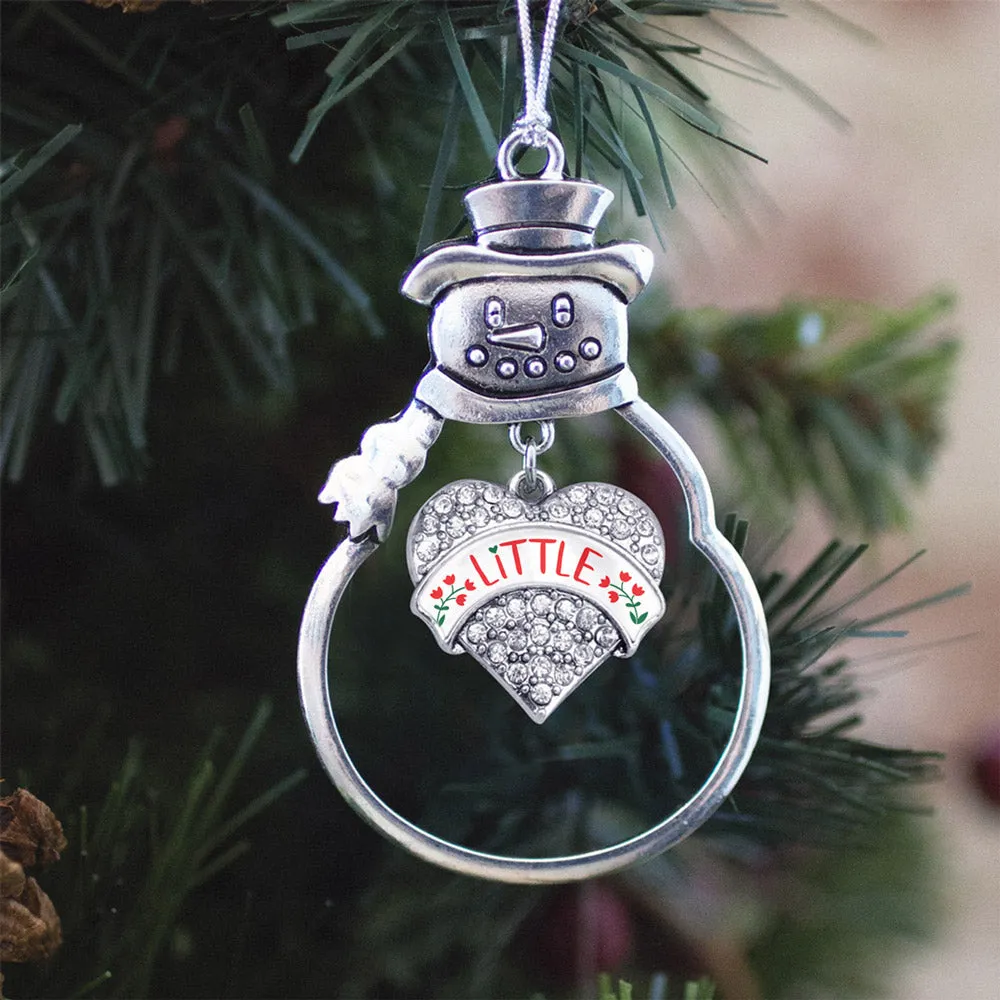 Silver Scarlet Red and Olive Green Little Pave Heart Charm Snowman Ornament