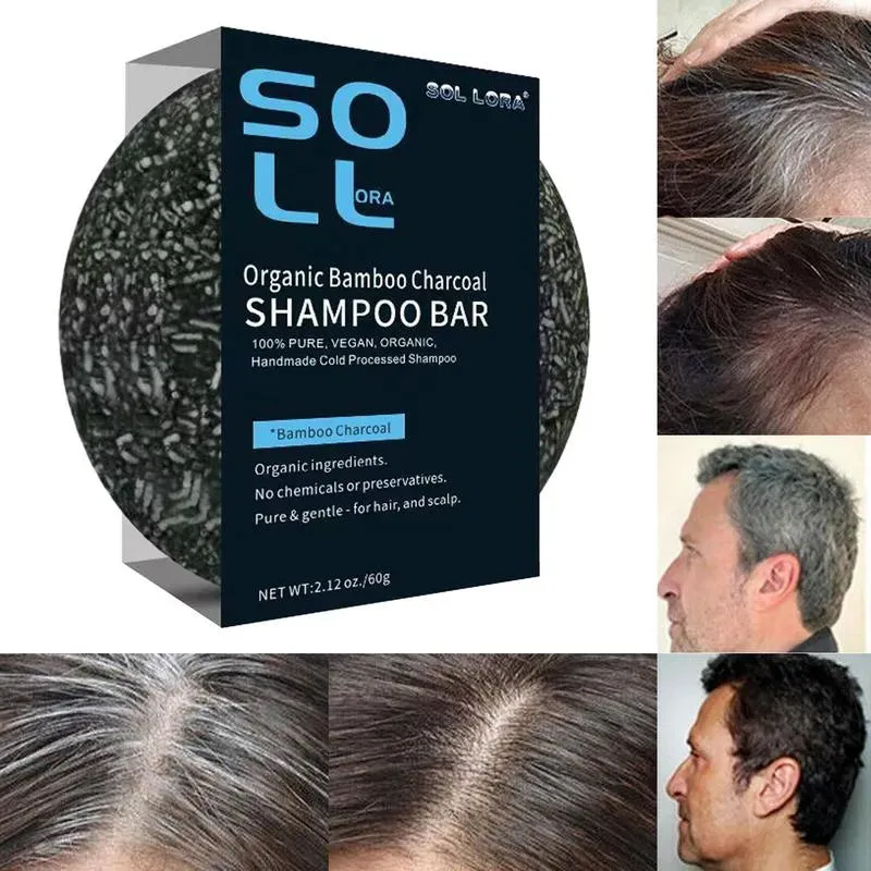 Sol lora Charcoal Hair Darkening Bar - Natural Shampoo Soap Bar for White to Black Hair - 60g (Pack of 3 Pcs)
