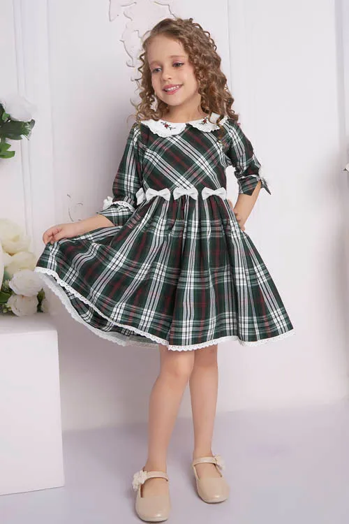 Soleilclo Hand Embroidered Tartan Cotton Dress